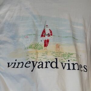 Vineyard Vines White Shirt with Santa Pocket Design